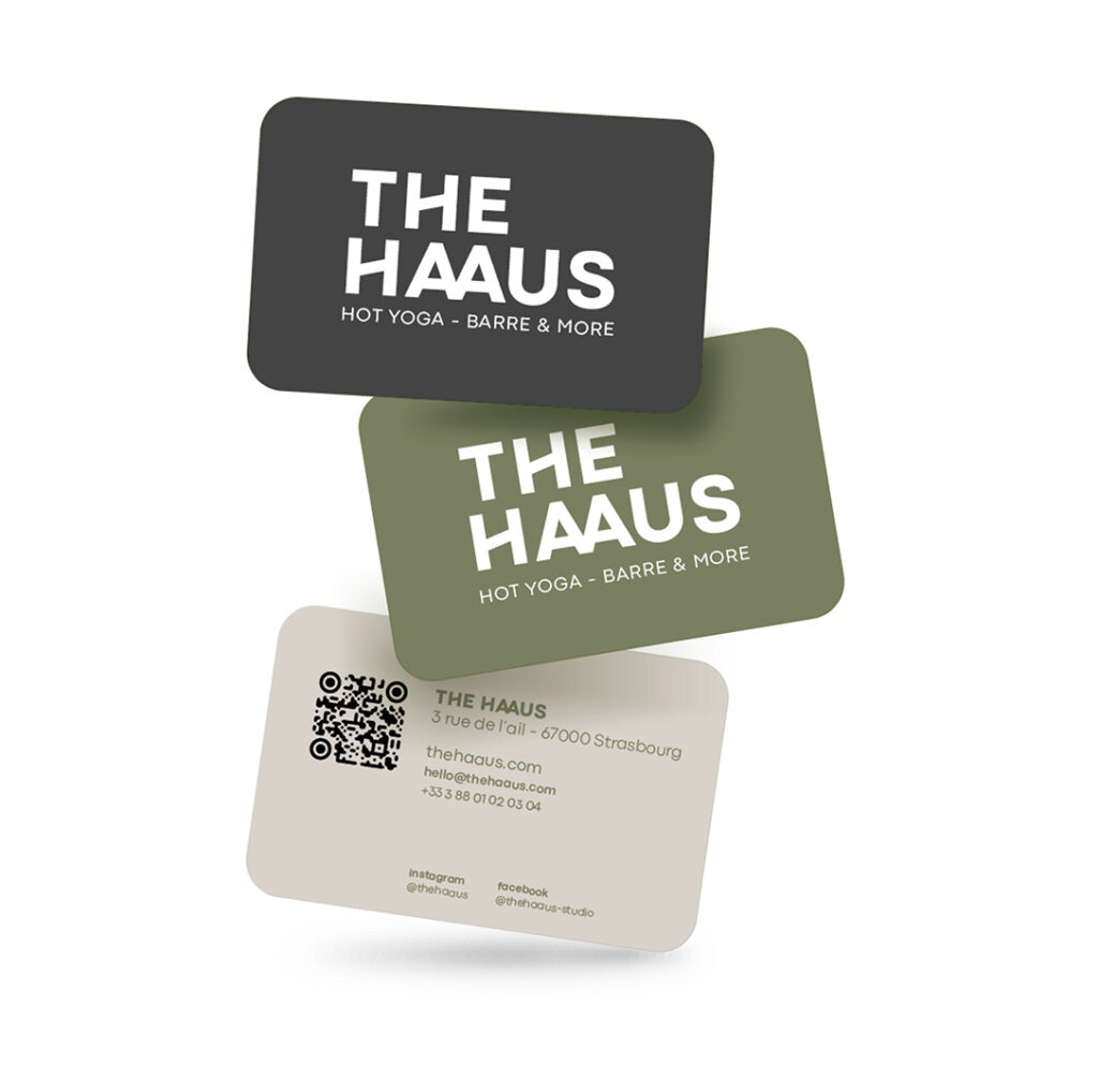 Les cartes de visite The Haaus Studio de Yoga à Strasbourg