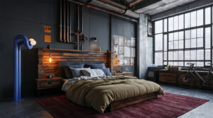 Vue d'une chambre dans le loft de l'artsite F. Covelli à NYC